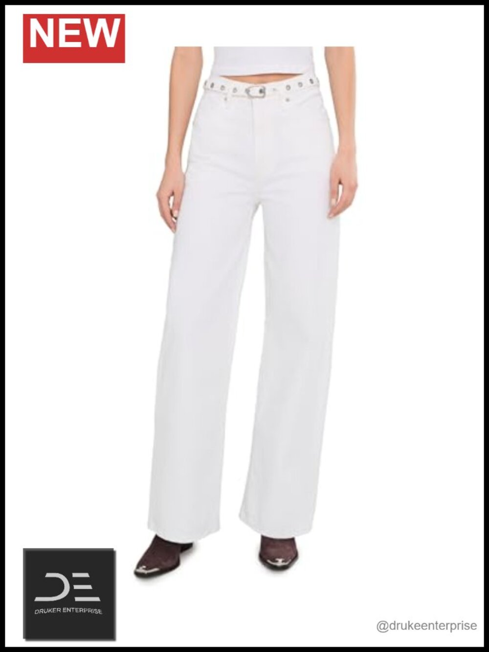 High Rise Wide Leg Denim Jeans with Belt
